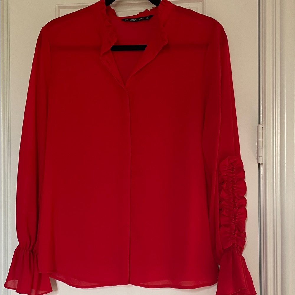 Zara Scarlet Ruffle Sleeve Blouse